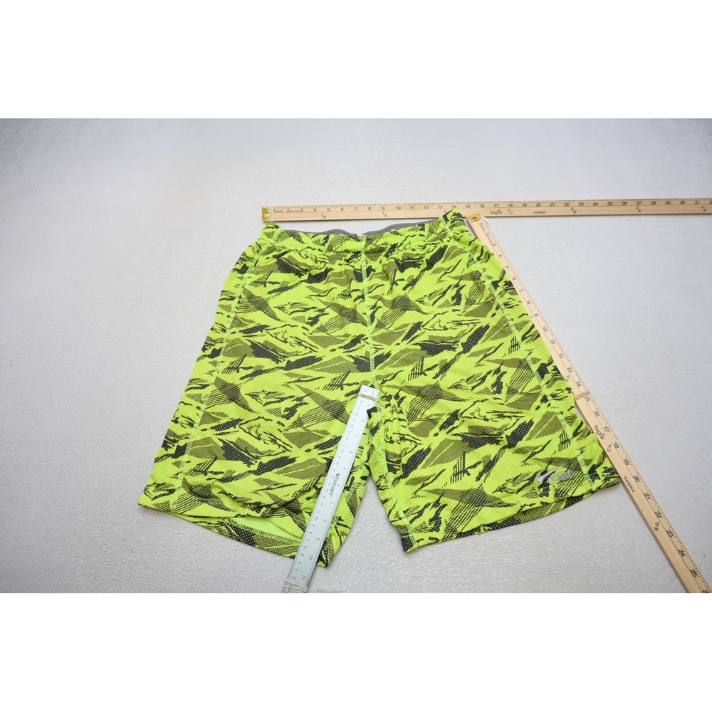 Nike Lacrosse Shorts Mens Large Neon Lime Green Black Abstract Mesh Excellent
